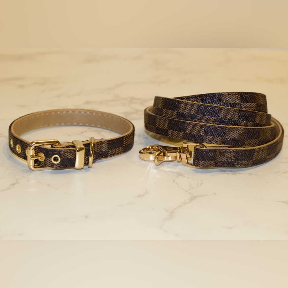 Checkered designer style dog collar & leash set